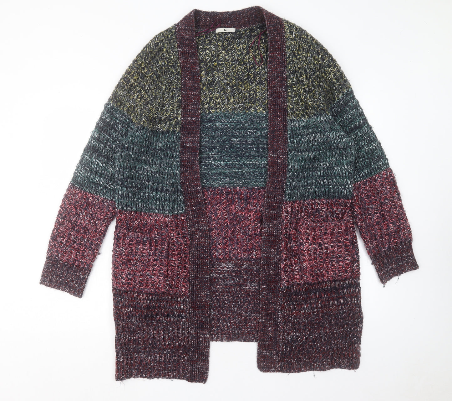 TU Womens Multicoloured V-Neck Acrylic Cardigan Jumper Size 16