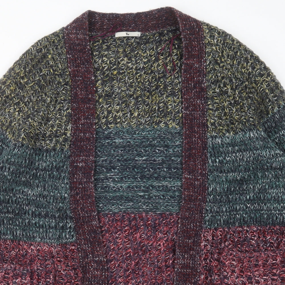 TU Womens Multicoloured V-Neck Acrylic Cardigan Jumper Size 16