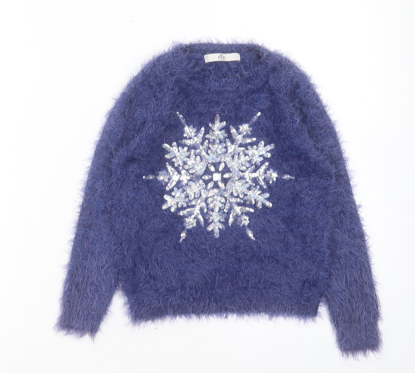 Marks and Spencer Girls Purple Crew Neck Acrylic Pullover Jumper Size 6-7 Years Pullover - Snowflake