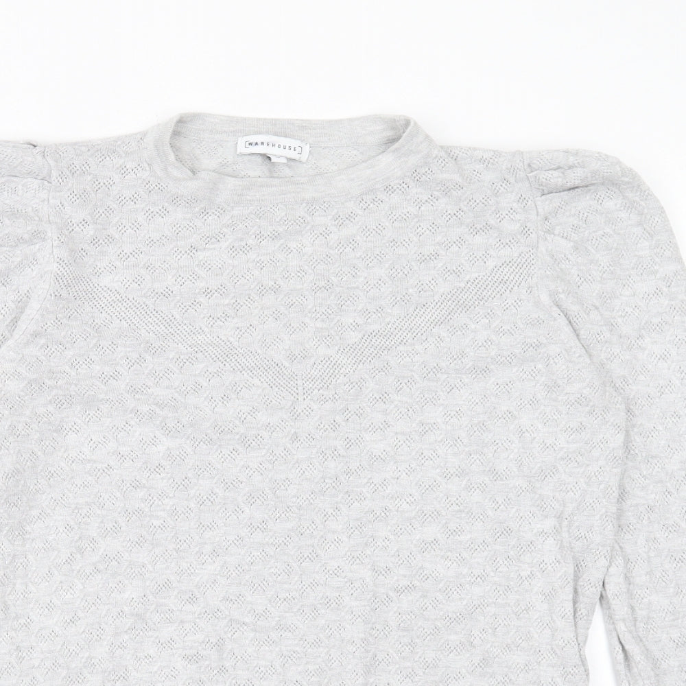 Warehouse Womens Grey Crew Neck Viscose Pullover Jumper Size 12