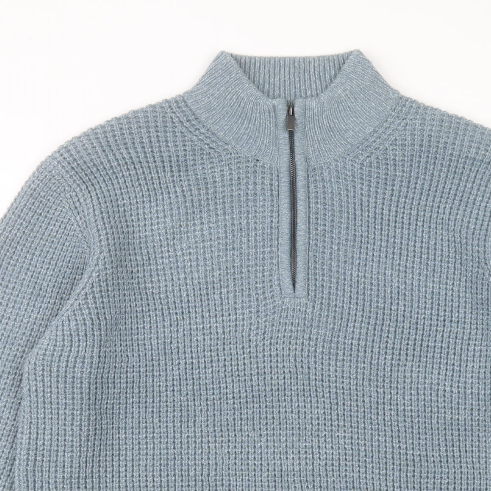 TU Mens Blue High Neck Acrylic Pullover Jumper Size L