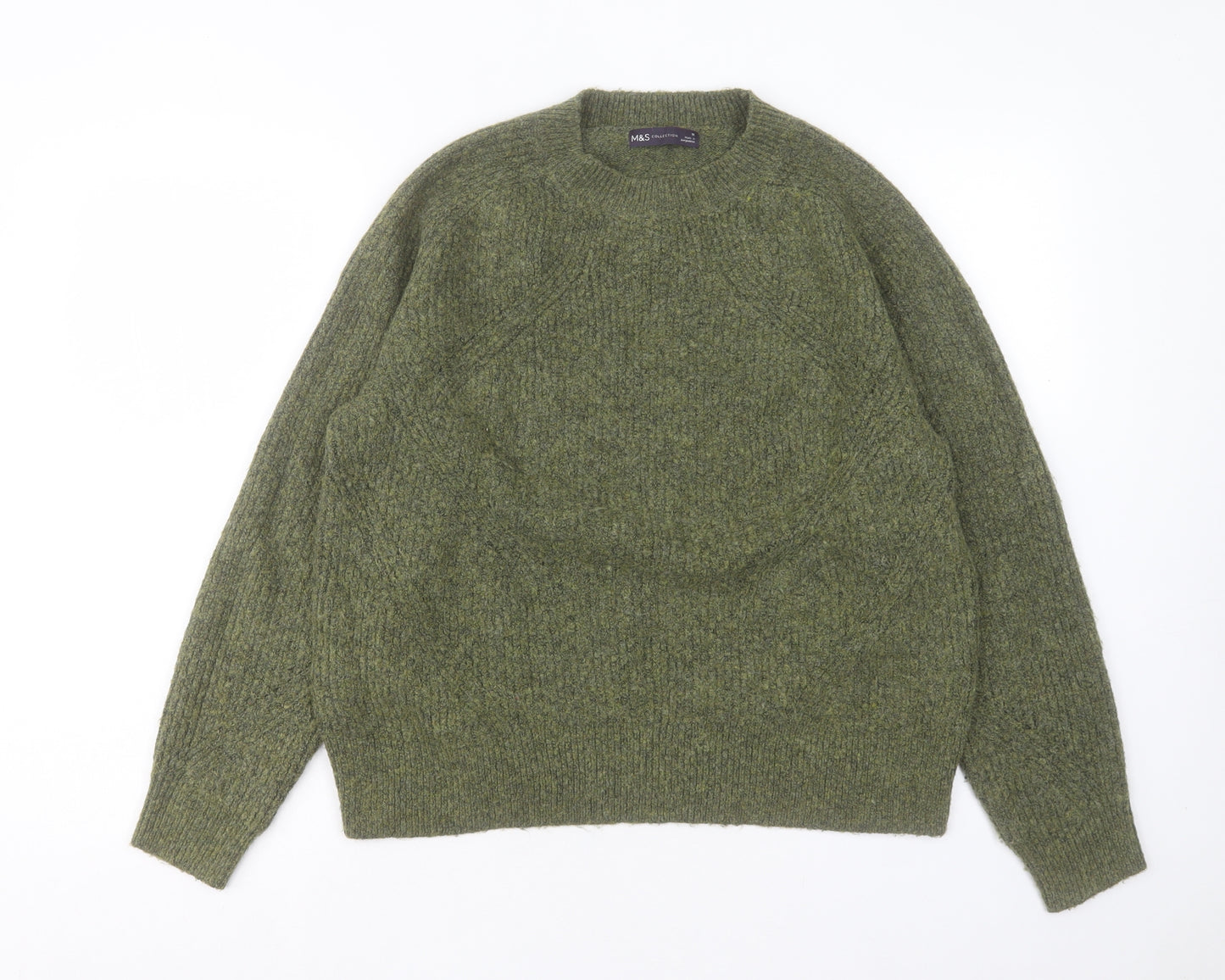 Marks and Spencer Womens Green Round Neck Acrylic Pullover Jumper Size M