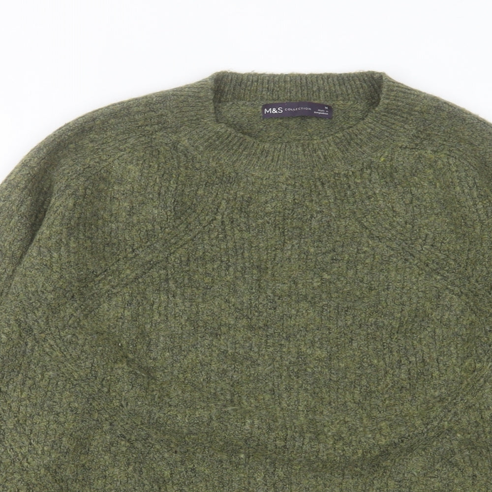 Marks and Spencer Womens Green Round Neck Acrylic Pullover Jumper Size M