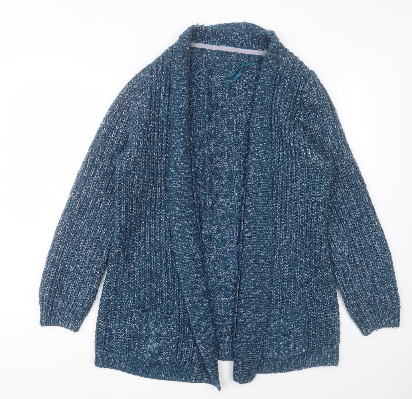 BHS Womens Blue Collared Acrylic Cardigan Jumper Size 14