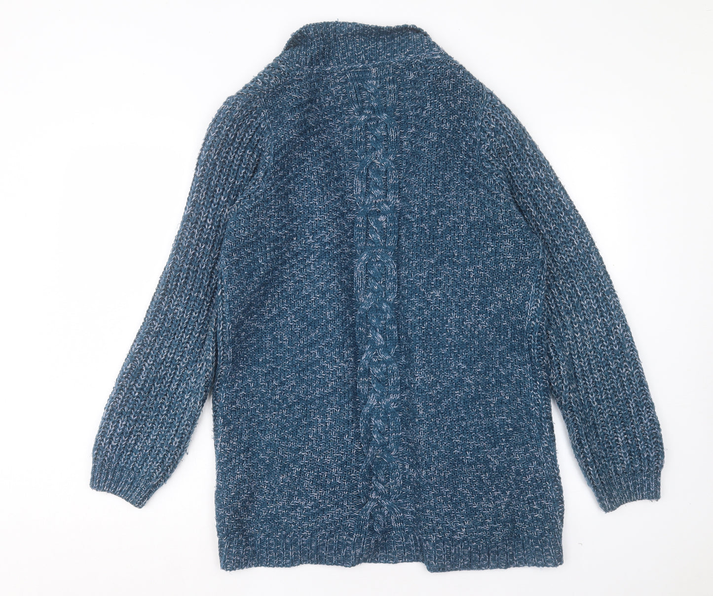 BHS Womens Blue Collared Acrylic Cardigan Jumper Size 14