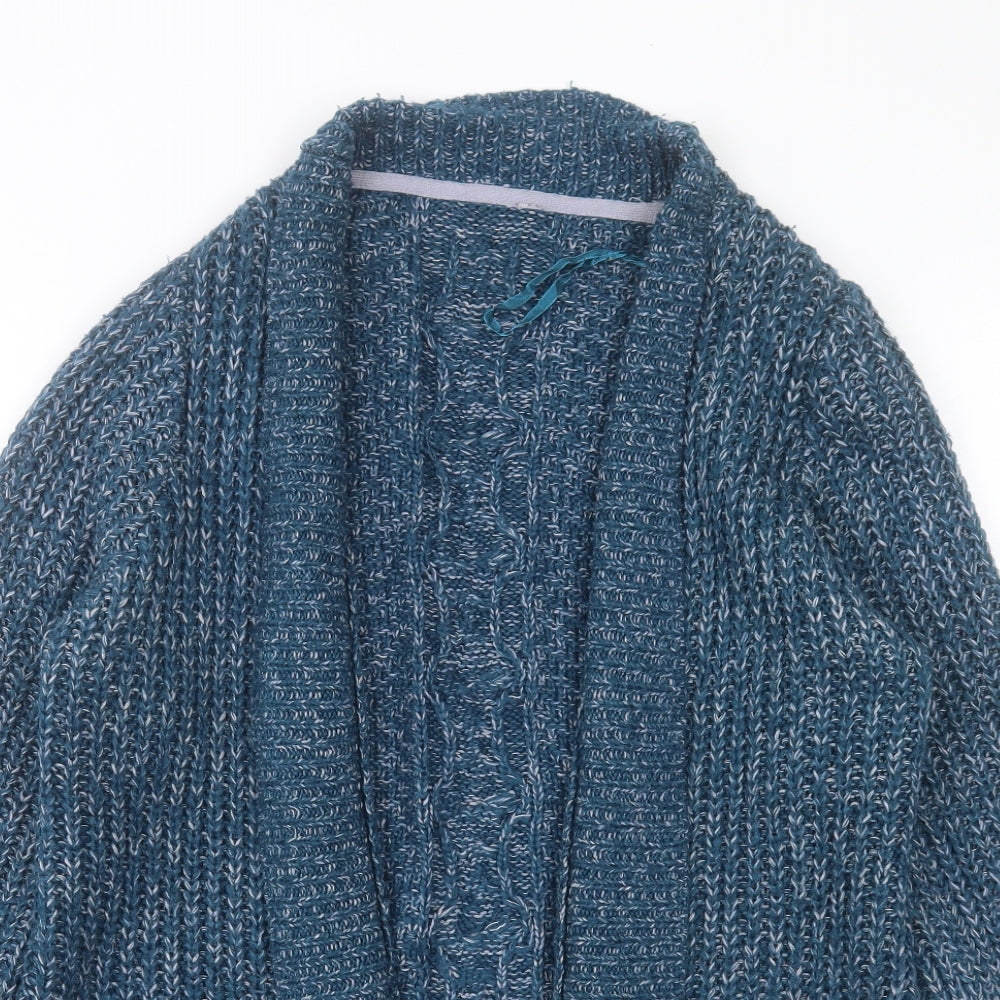 BHS Womens Blue Collared Acrylic Cardigan Jumper Size 14