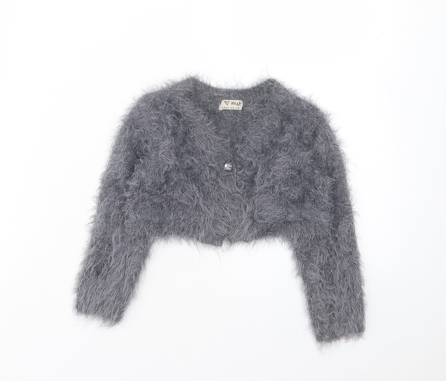 NEXT Girls Grey Boat Neck Nylon Cardigan Jumper Size 4 Years Button