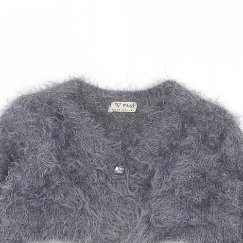 NEXT Girls Grey Boat Neck Nylon Cardigan Jumper Size 4 Years Button