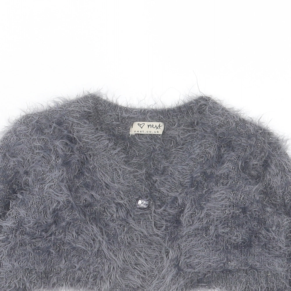 NEXT Girls Grey Boat Neck Nylon Cardigan Jumper Size 4 Years Button