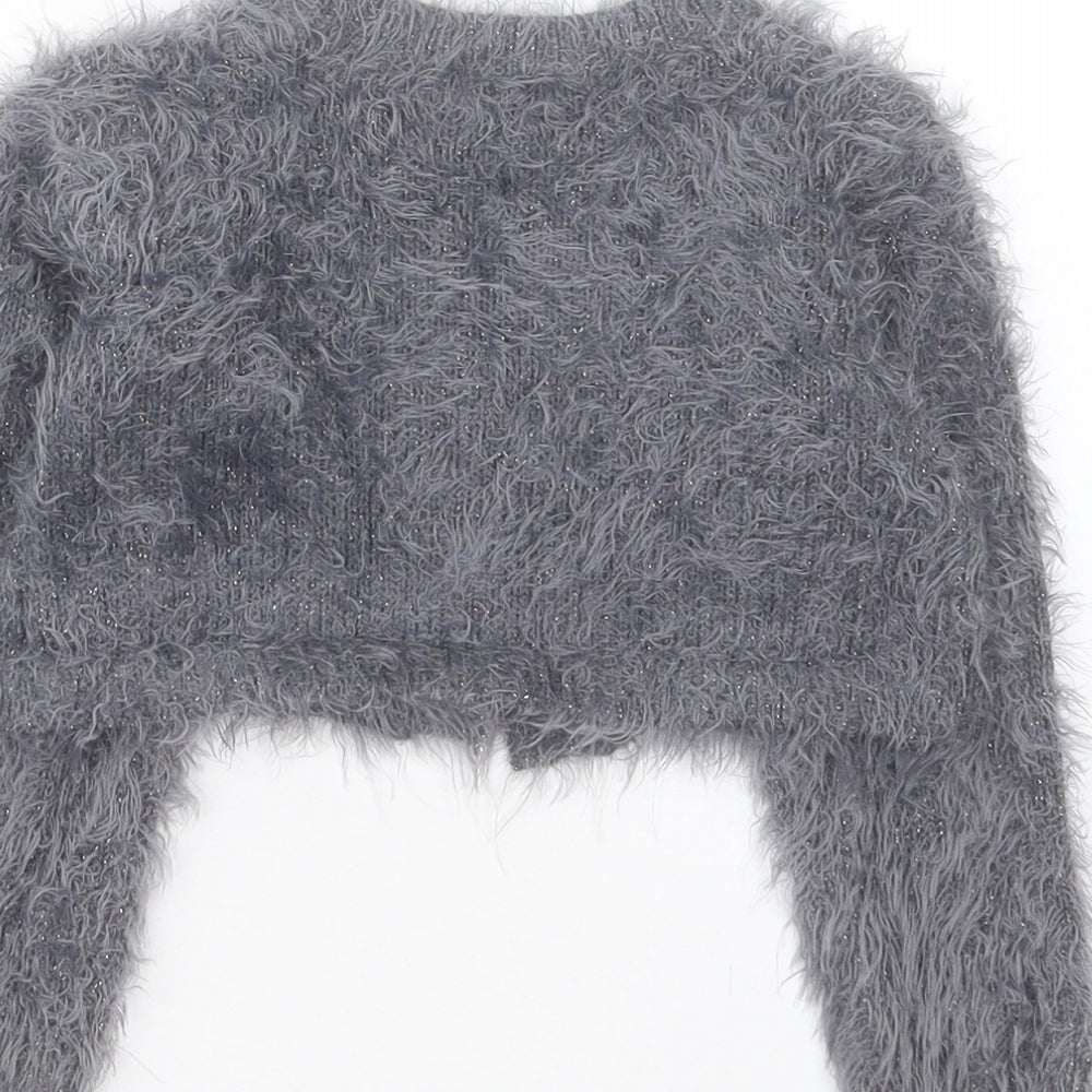 NEXT Girls Grey Boat Neck Nylon Cardigan Jumper Size 4 Years Button