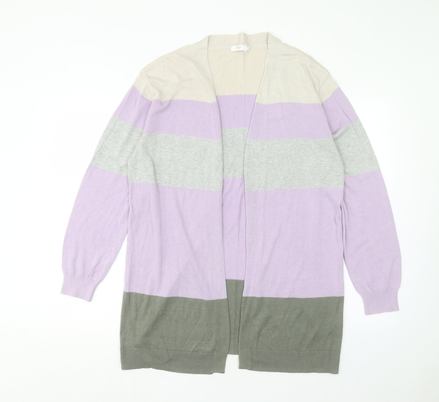 Cotton Traders Womens Multicoloured V-Neck Striped Cotton Cardigan Jumper Size 14