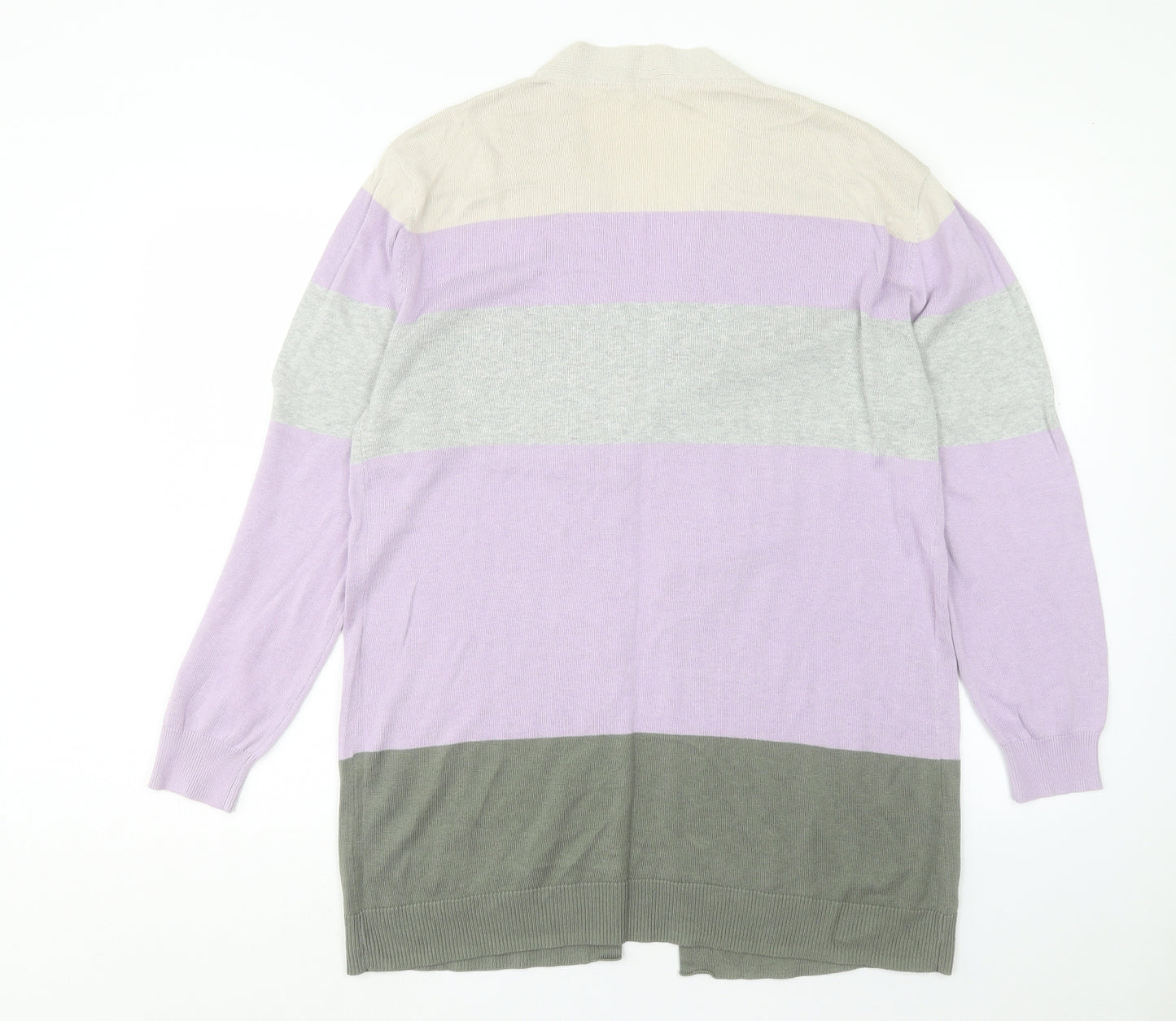 Cotton Traders Womens Multicoloured V-Neck Striped Cotton Cardigan Jumper Size 14