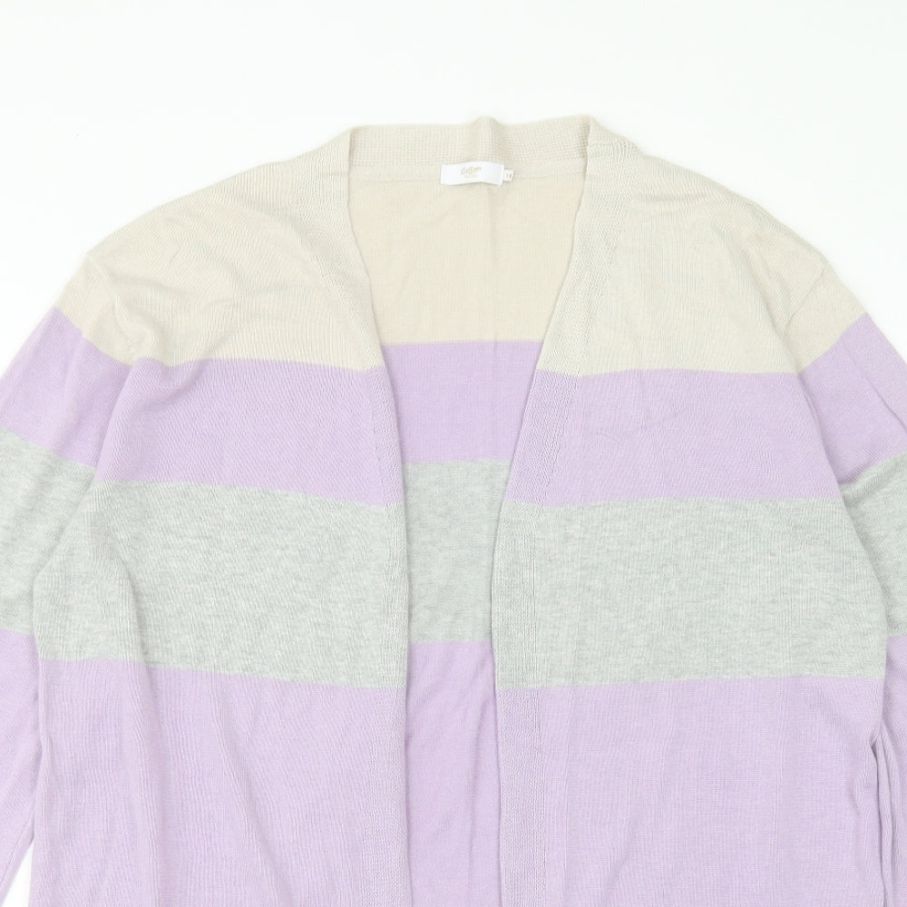 Cotton Traders Womens Multicoloured V-Neck Striped Cotton Cardigan Jumper Size 14