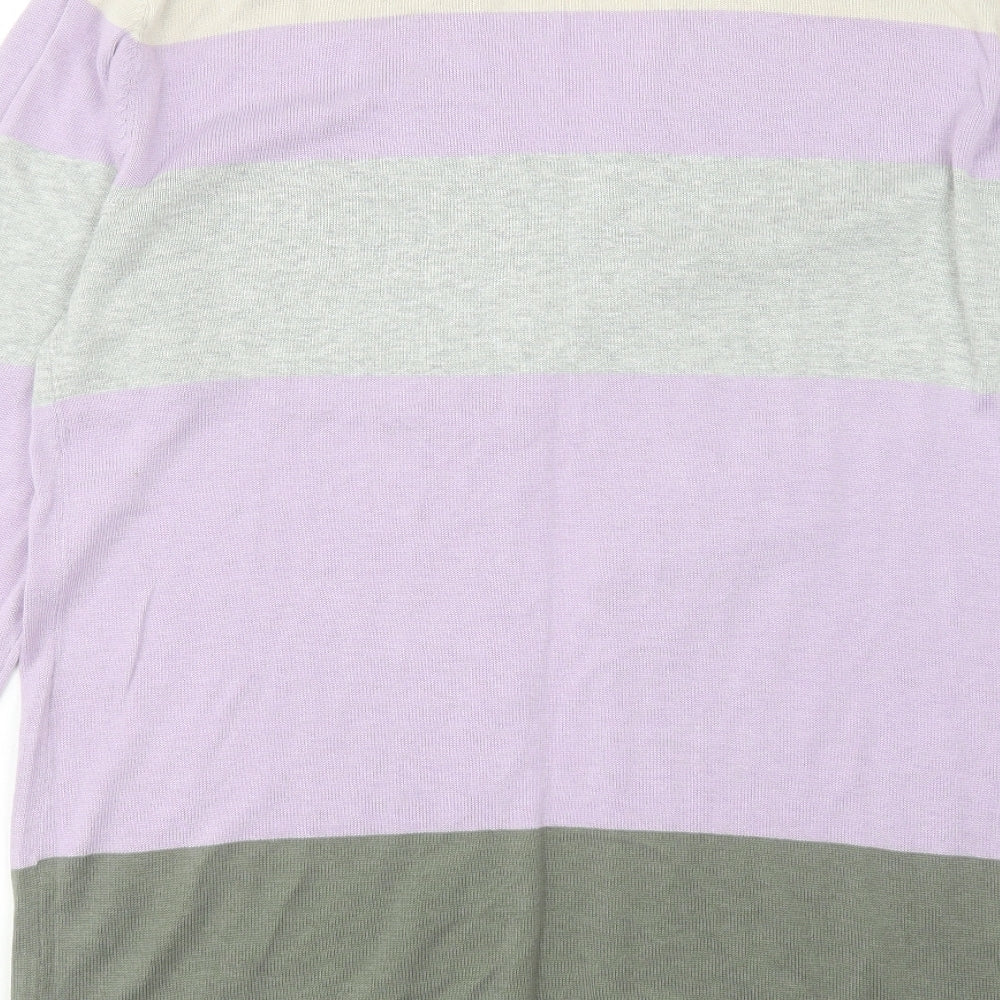 Cotton Traders Womens Multicoloured V-Neck Striped Cotton Cardigan Jumper Size 14