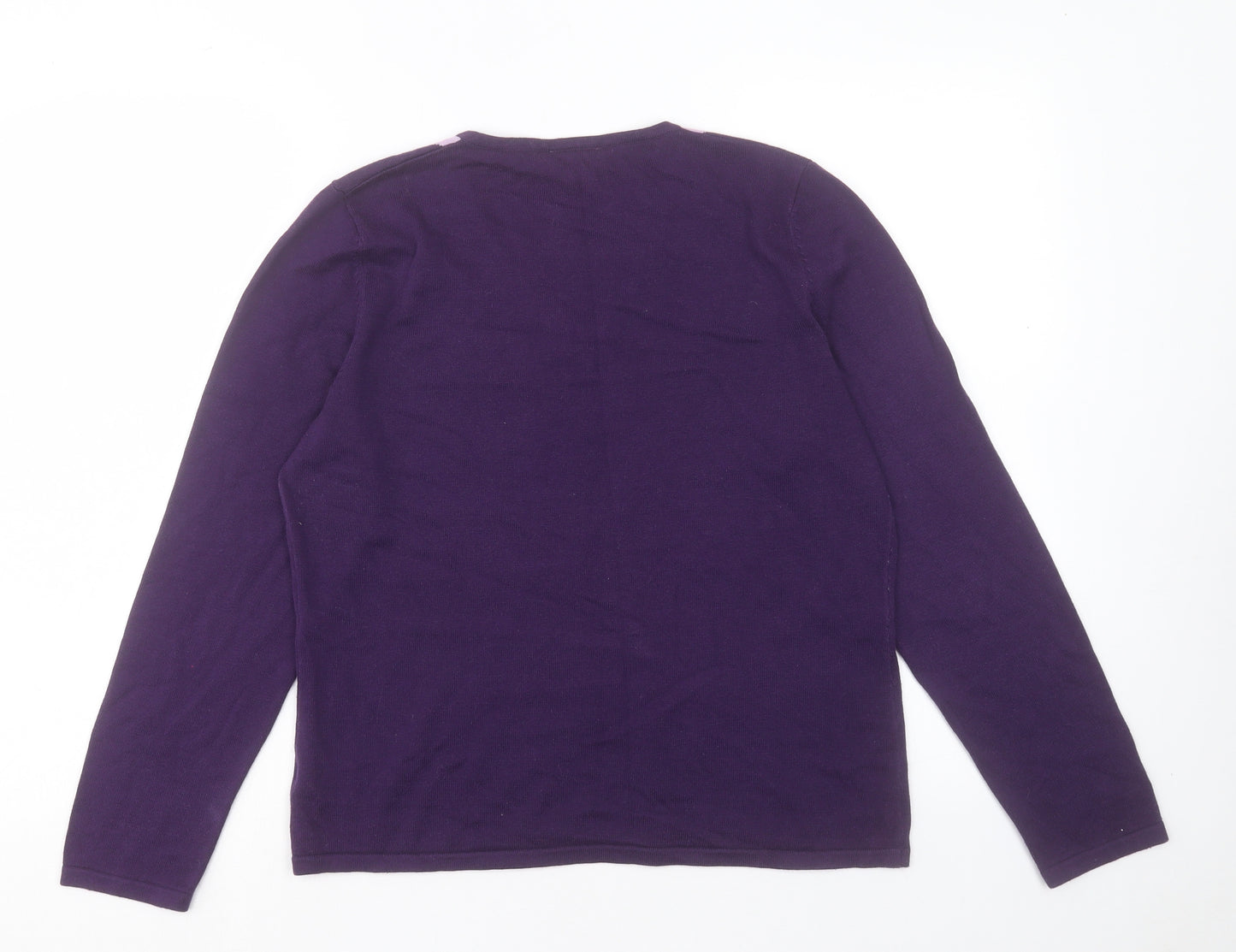 NEXT Womens Purple V-Neck Argyle/Diamond Cotton Pullover Jumper Size 16