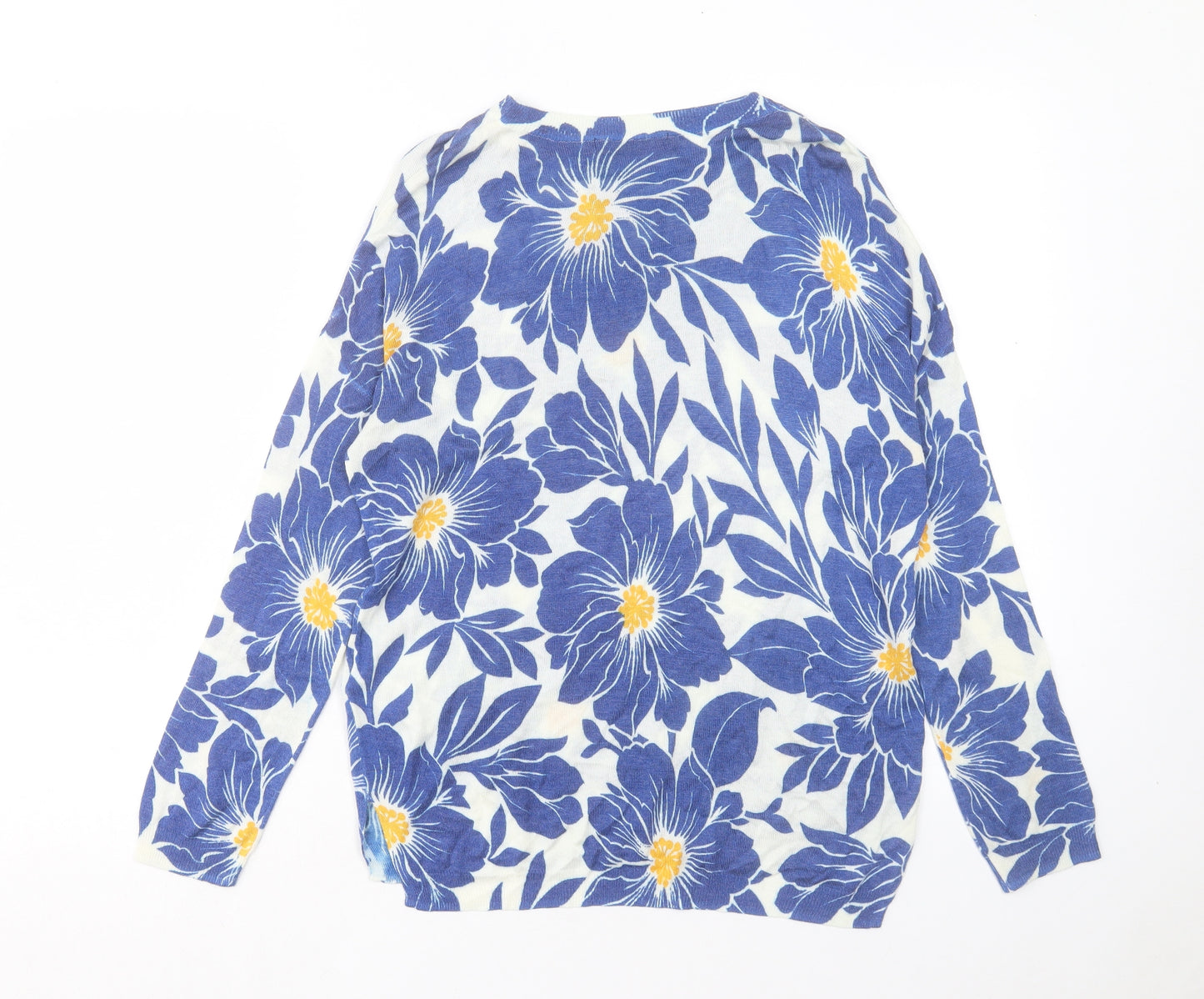 Marks and Spencer Womens Blue Round Neck Floral Viscose Pullover Jumper Size M