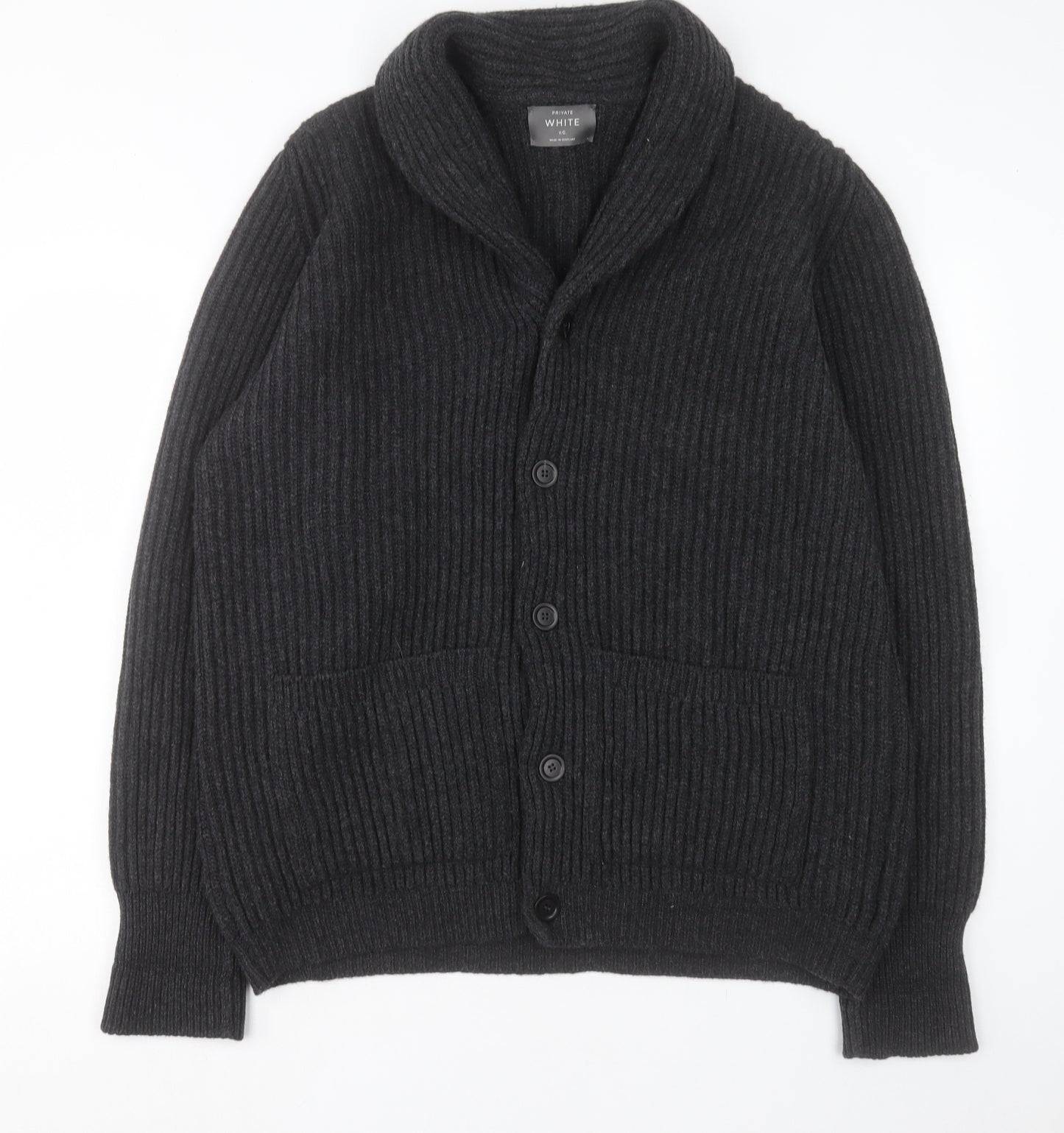 Private White Mens Grey V-Neck Wool Cardigan Jumper Size XL