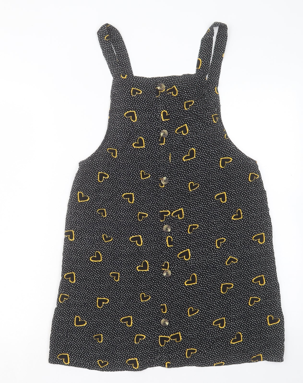 Primark Womens Black Geometric Viscose Pinafore/Dungaree Dress Size 10 Square Neck Pullover