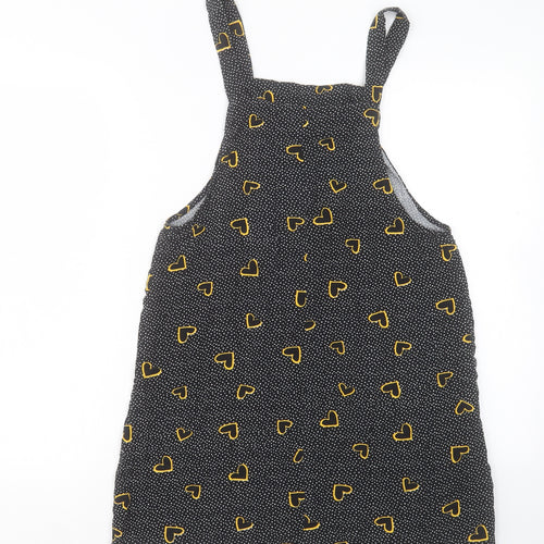Primark Womens Black Geometric Viscose Pinafore/Dungaree Dress Size 10 Square Neck Pullover
