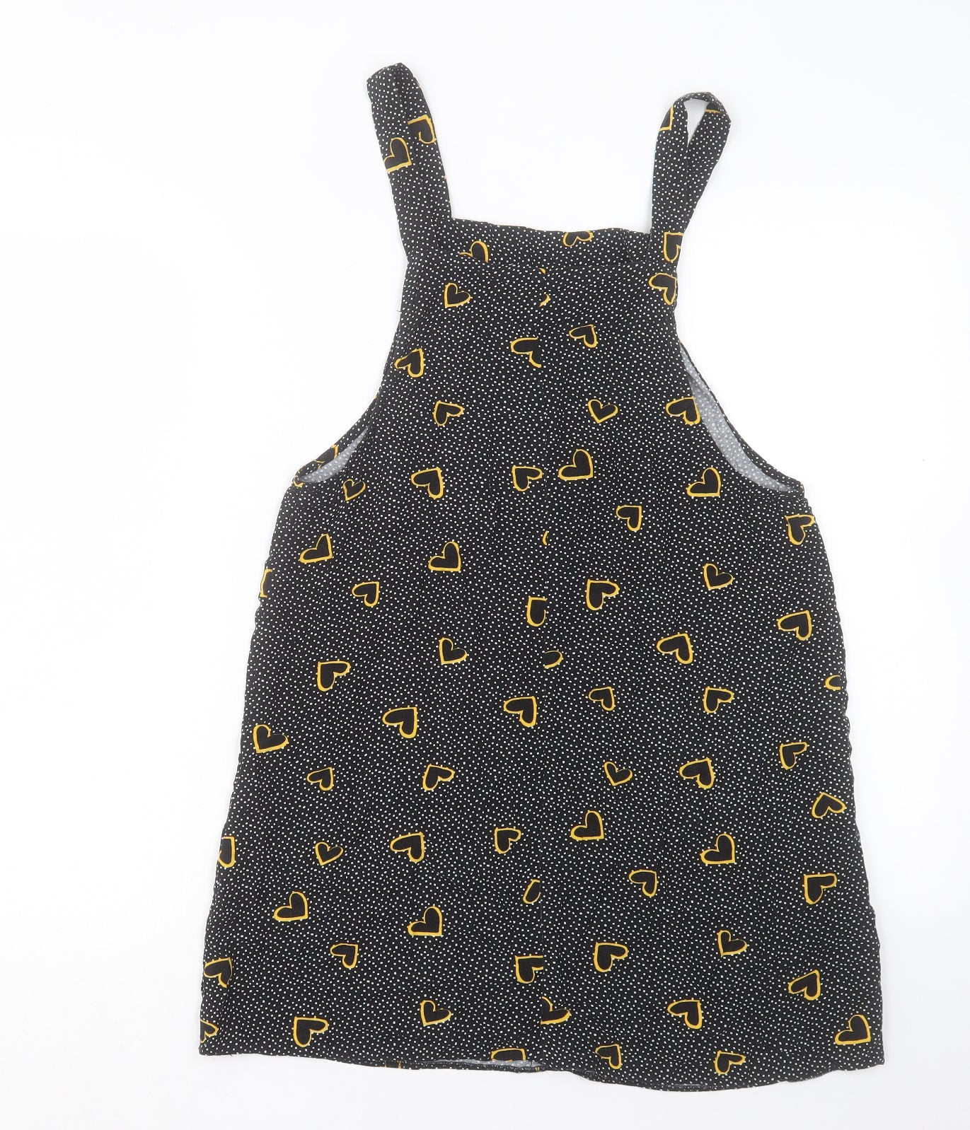 Primark Womens Black Geometric Viscose Pinafore/Dungaree Dress Size 10 Square Neck Pullover