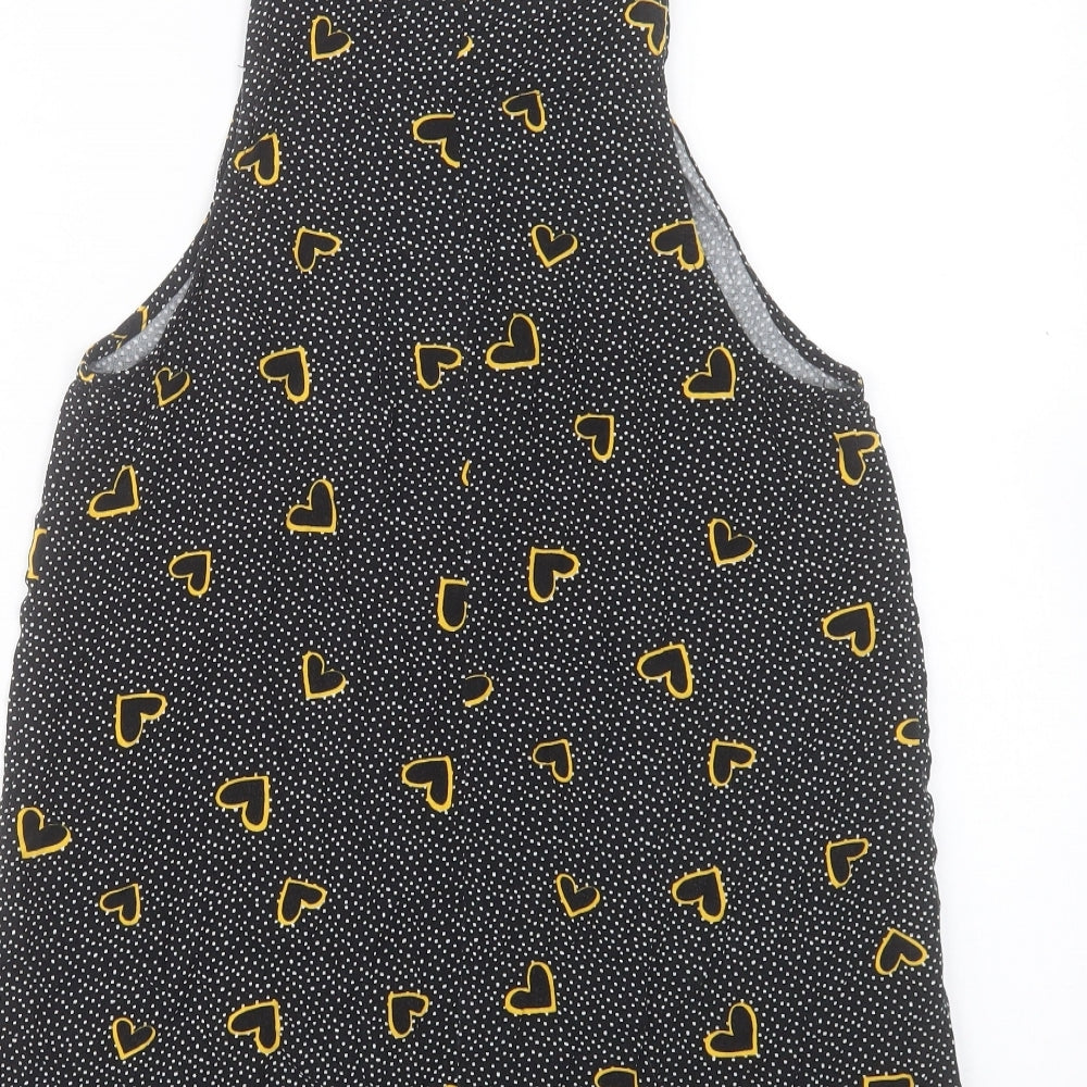 Primark Womens Black Geometric Viscose Pinafore/Dungaree Dress Size 10 Square Neck Pullover