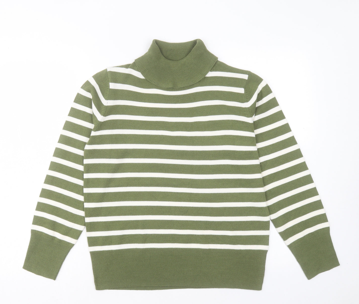 Marks and Spencer Womens Green Roll Neck Striped Acrylic Pullover Jumper Size 12