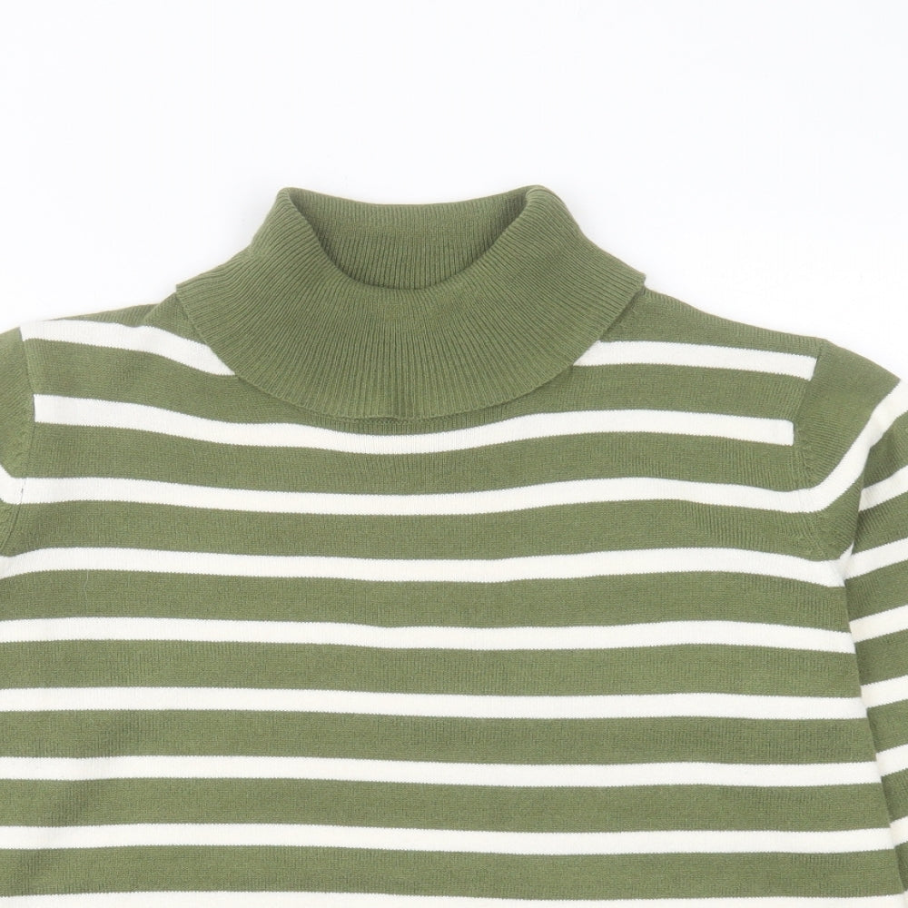 Marks and Spencer Womens Green Roll Neck Striped Acrylic Pullover Jumper Size 12