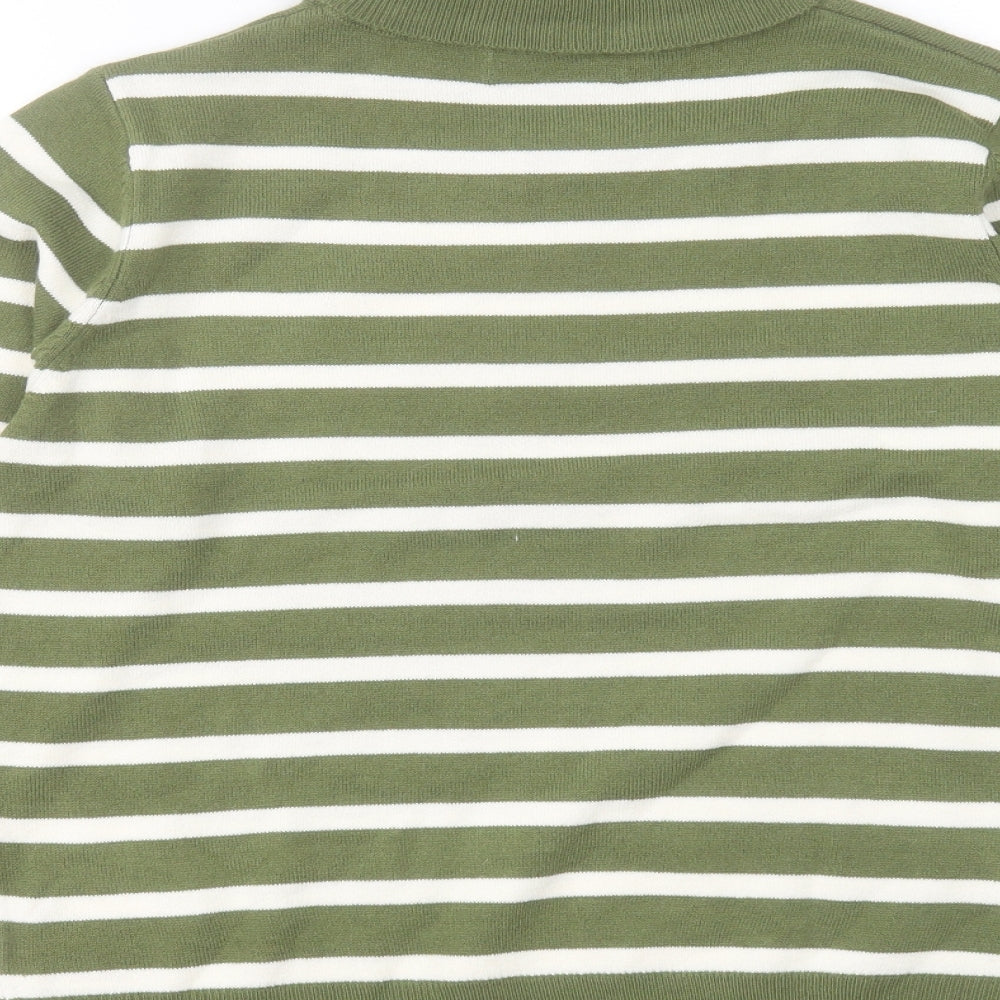 Marks and Spencer Womens Green Roll Neck Striped Acrylic Pullover Jumper Size 12