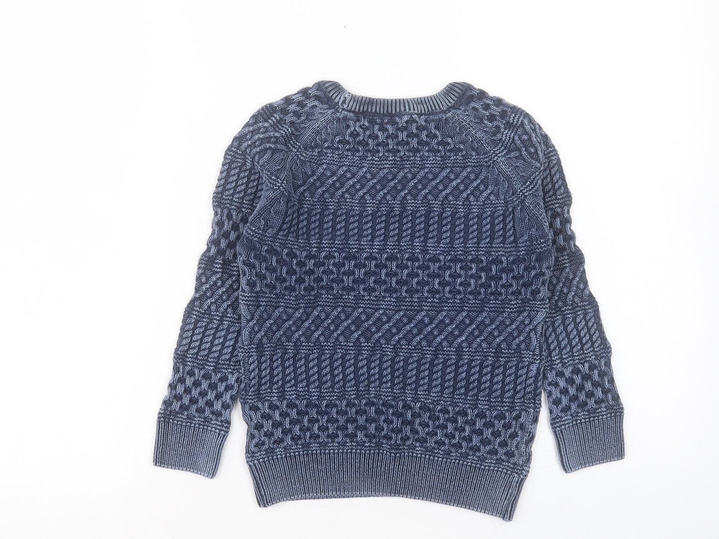 NEXT Boys Blue Round Neck Geometric Cotton Pullover Jumper Size 6 Years Pullover
