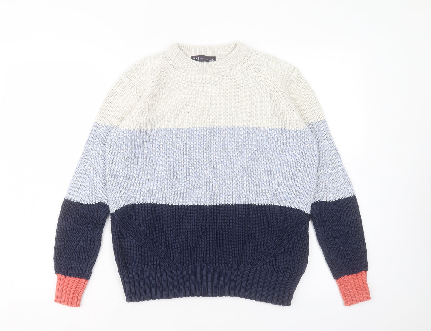 Marks and Spencer Womens Multicoloured Crew Neck Striped Cotton Pullover Jumper Size S