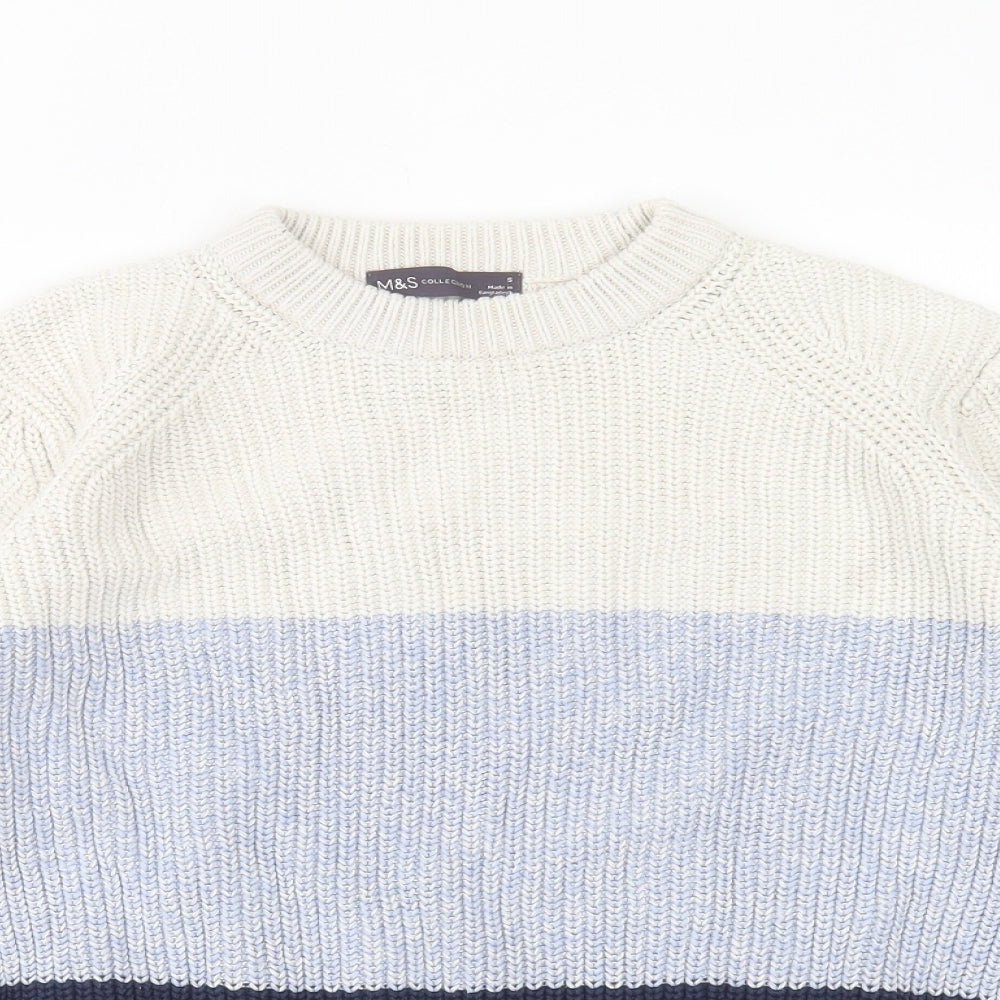 Marks and Spencer Womens Multicoloured Crew Neck Striped Cotton Pullover Jumper Size S