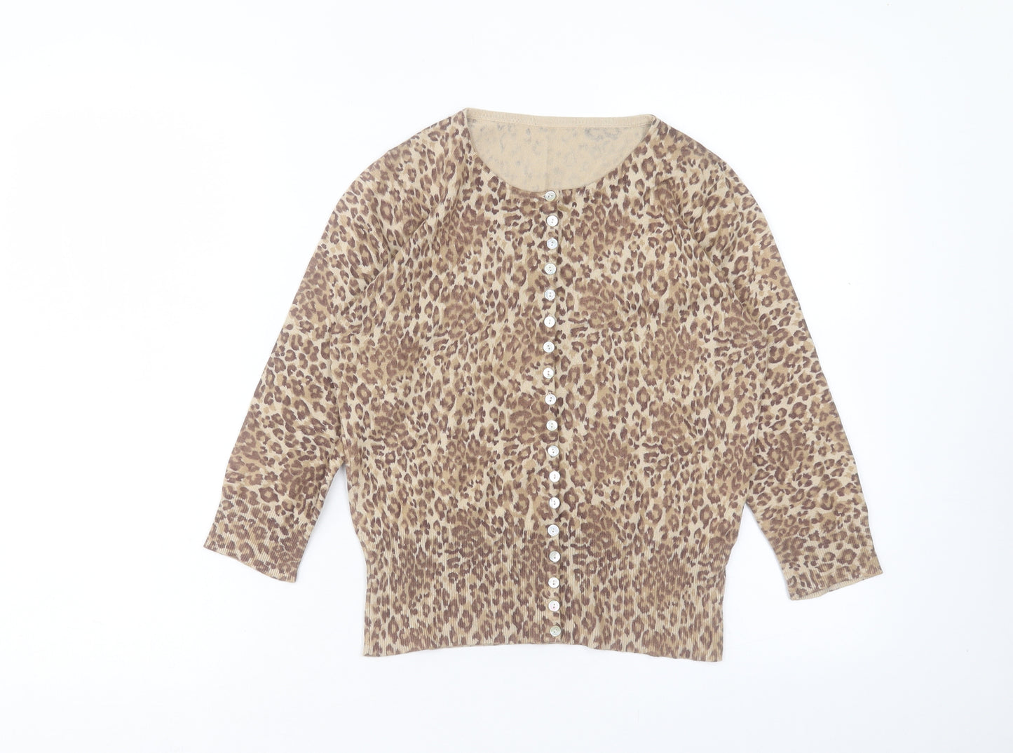 Principles Womens Brown Round Neck Animal Print Polyester Cardigan Jumper Size 12