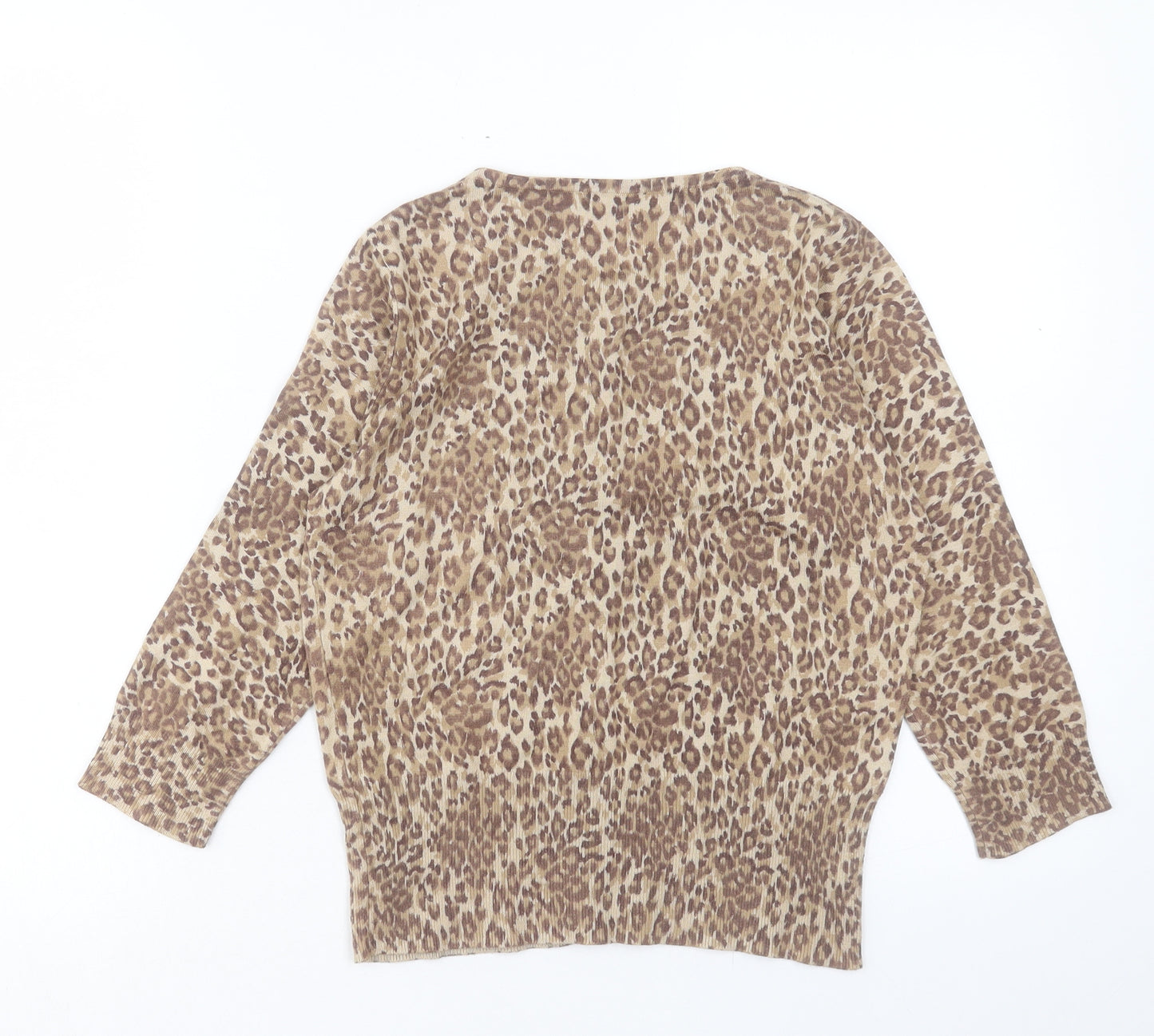 Principles Womens Brown Round Neck Animal Print Polyester Cardigan Jumper Size 12