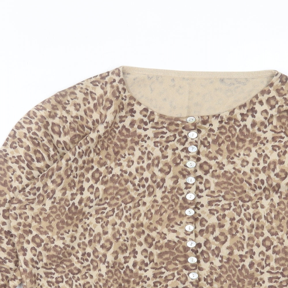 Principles Womens Brown Round Neck Animal Print Polyester Cardigan Jumper Size 12