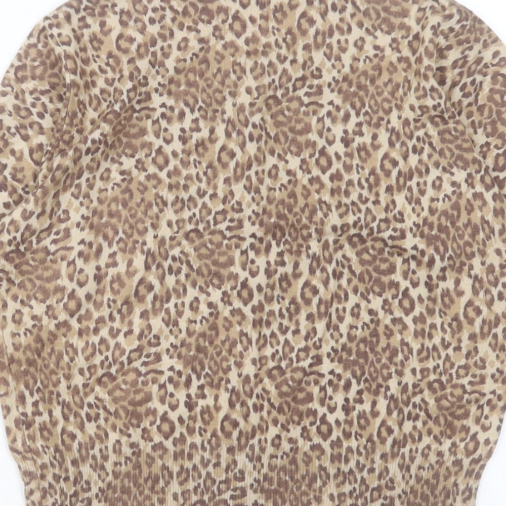 Principles Womens Brown Round Neck Animal Print Polyester Cardigan Jumper Size 12
