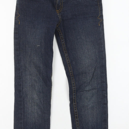Marks and Spencer Girls Blue Cotton Straight Jeans Size 7 Years Regular Button
