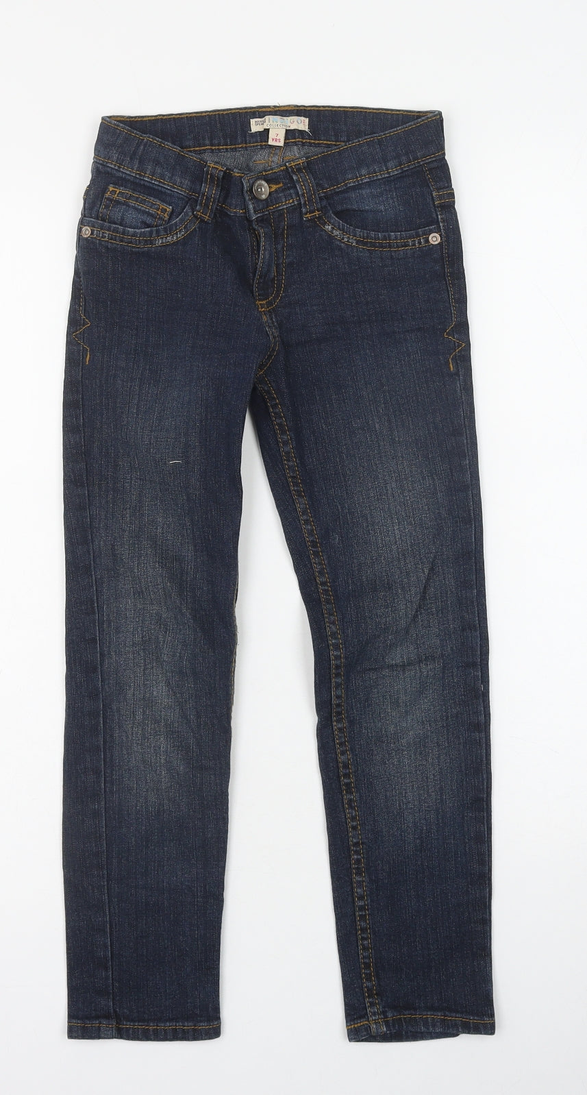 Marks and Spencer Girls Blue Cotton Straight Jeans Size 7 Years Regular Button