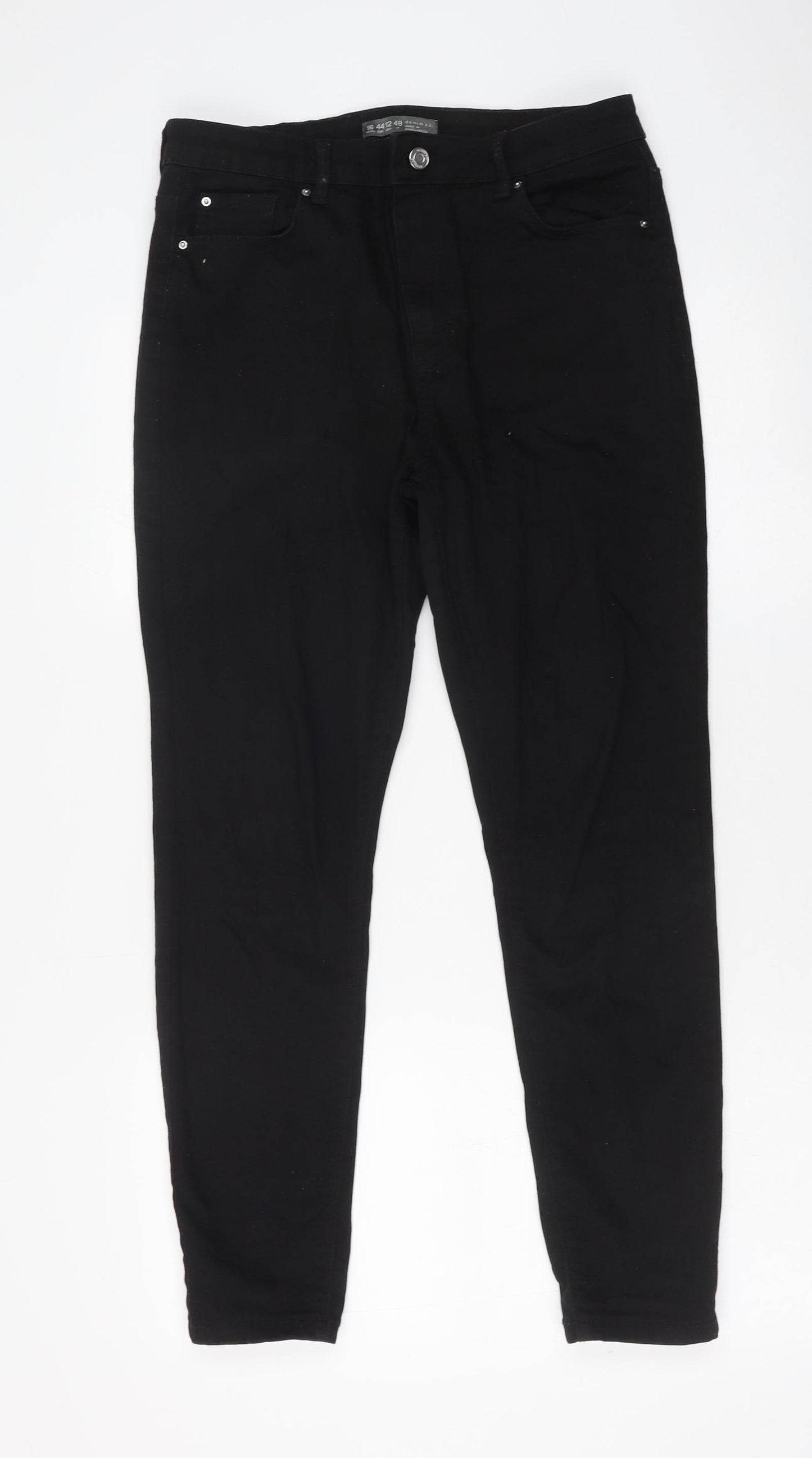 Primark Womens Black Cotton Skinny Jeans Size 16 L28 in Regular Button