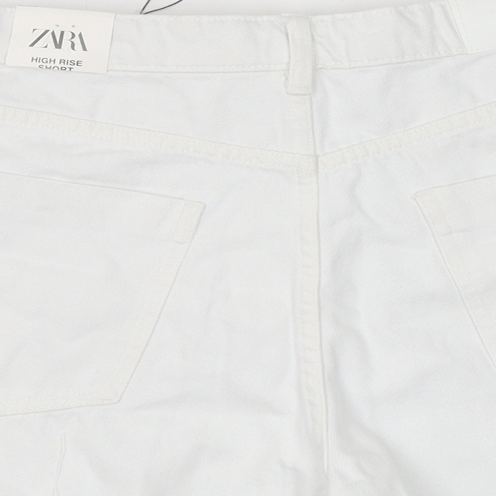Zara Womens White Cotton Boyfriend Shorts Size 12 Regular Button