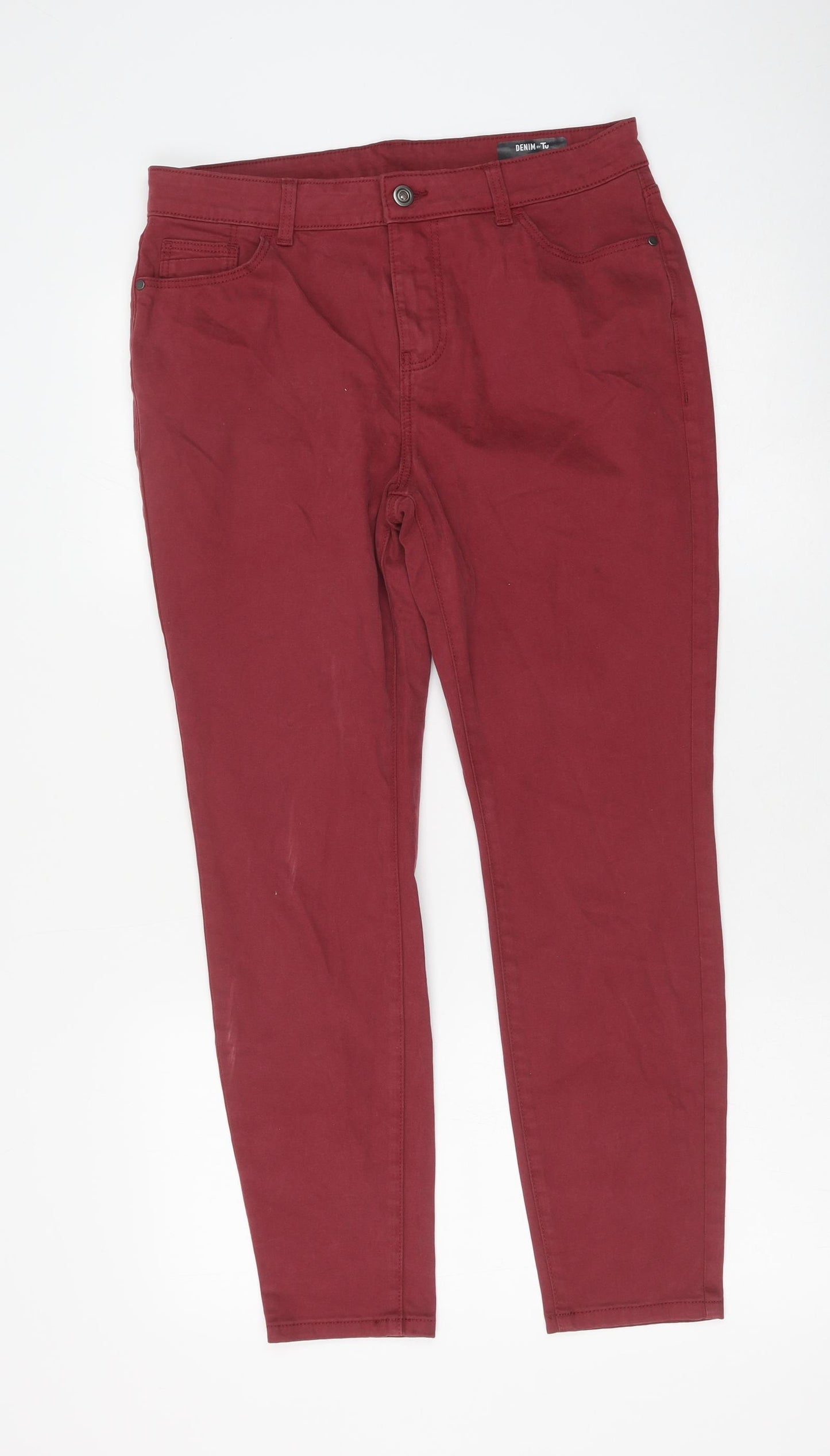TU Womens Red Cotton Skinny Jeans Size 12 L27 in Regular Button