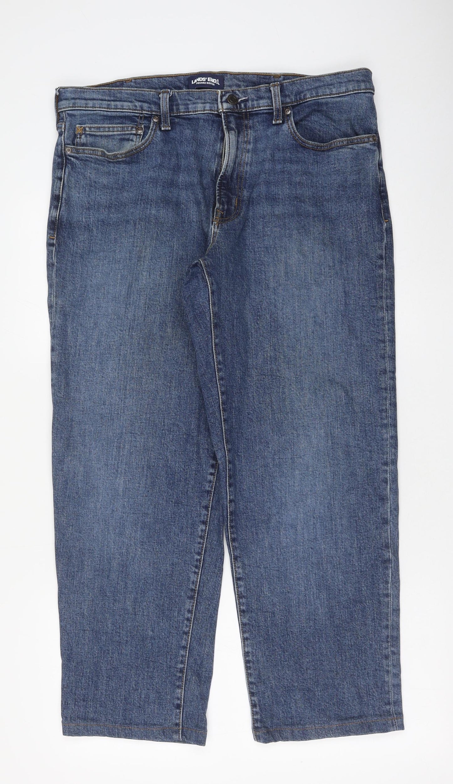 Lands' End Mens Blue Cotton Wide-Leg Jeans Size 36 in L28 in Regular Button