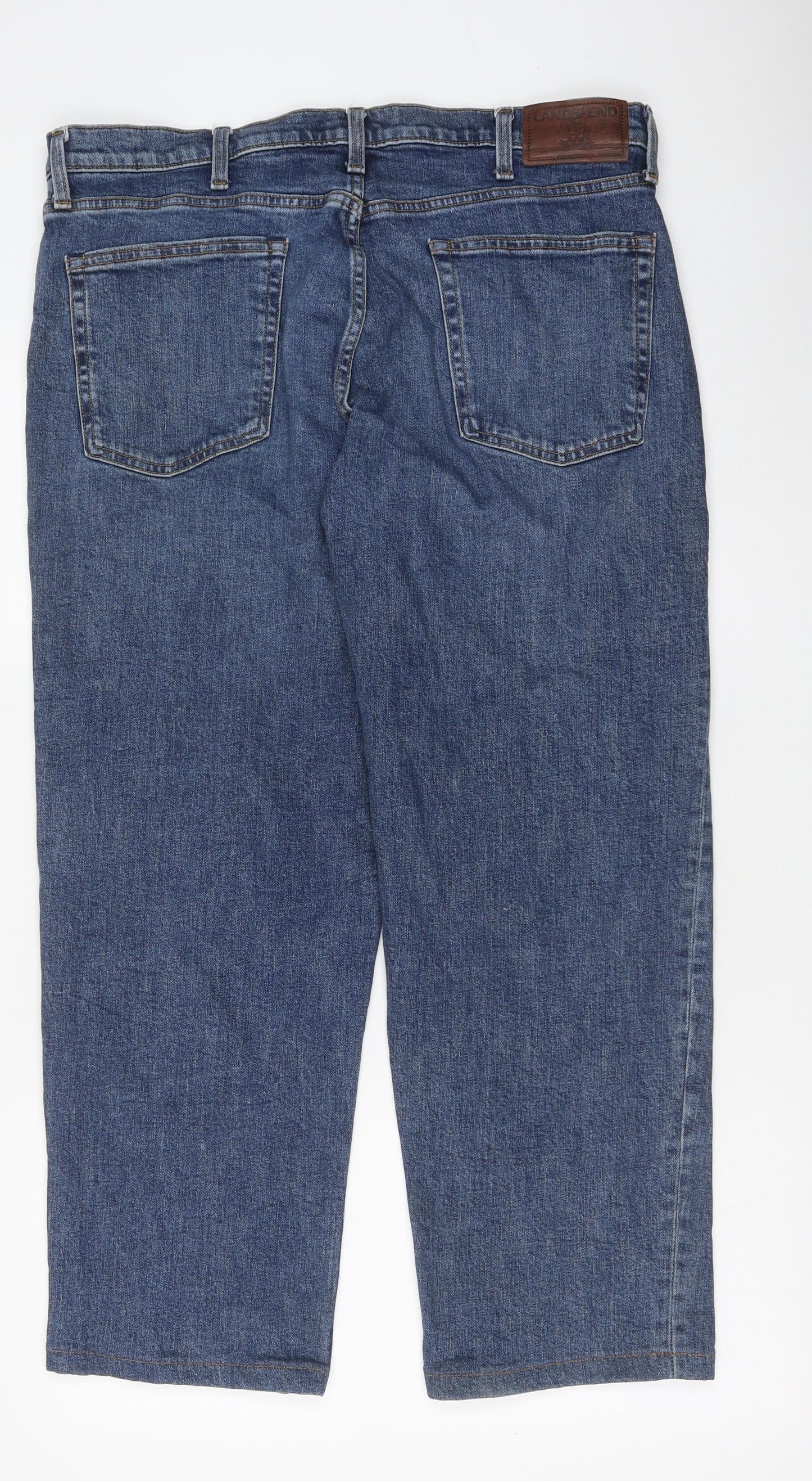Lands' End Mens Blue Cotton Wide-Leg Jeans Size 36 in L28 in Regular Button