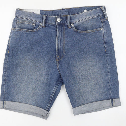 H&M Womens Blue Cotton Skimmer Shorts Size 32 in L8 in Regular Button