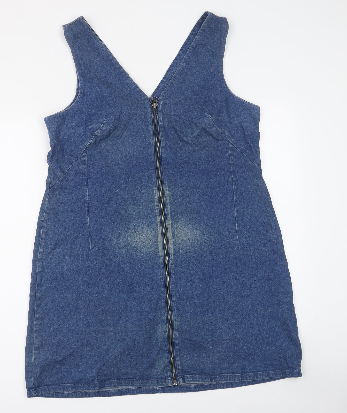 Bravissimo Womens Blue Cotton Pinafore/Dungaree Dress Size 14 V-Neck Zip