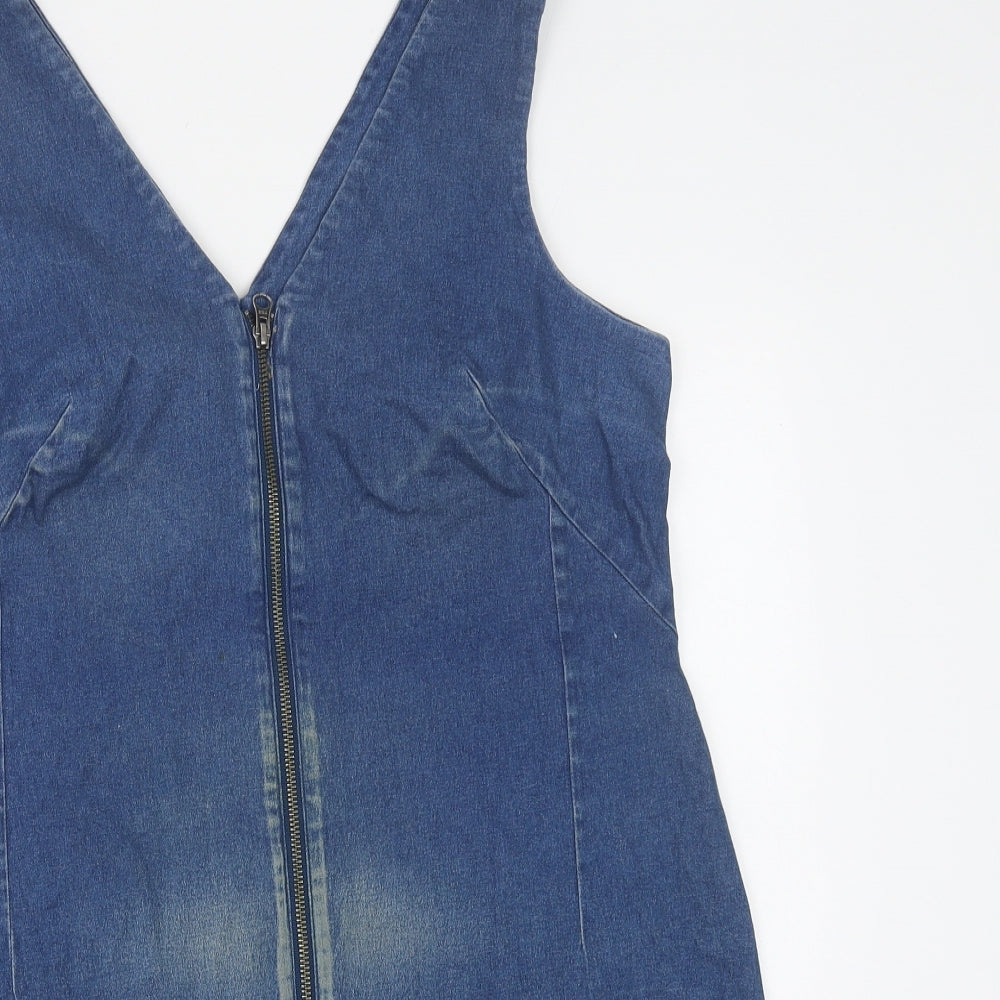 Bravissimo Womens Blue Cotton Pinafore/Dungaree Dress Size 14 V-Neck Zip
