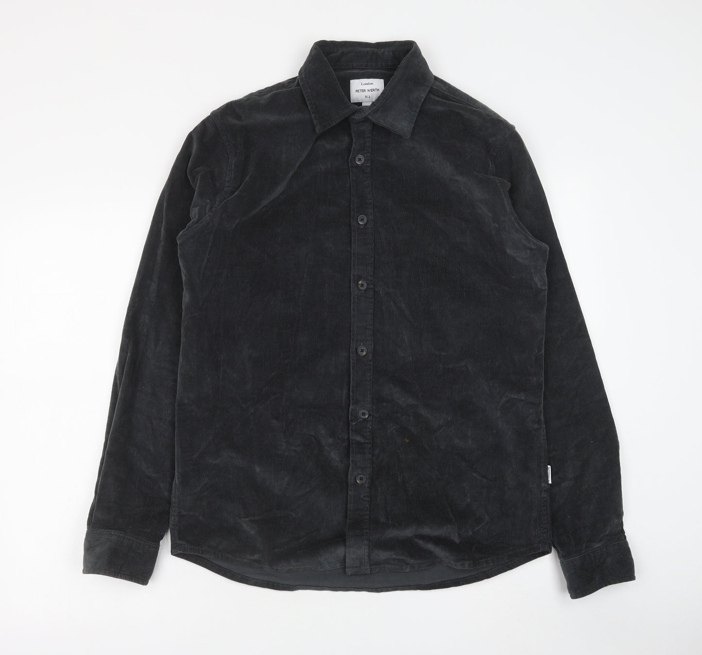 Peter Werth Mens Grey Cotton Button-Up Size M Collared Button