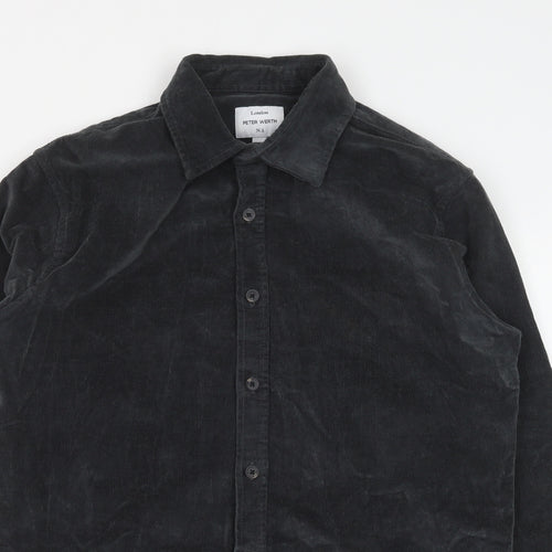 Peter Werth Mens Grey Cotton Button-Up Size M Collared Button