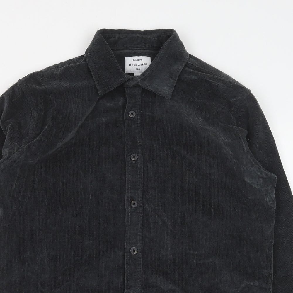 Peter Werth Mens Grey Cotton Button-Up Size M Collared Button