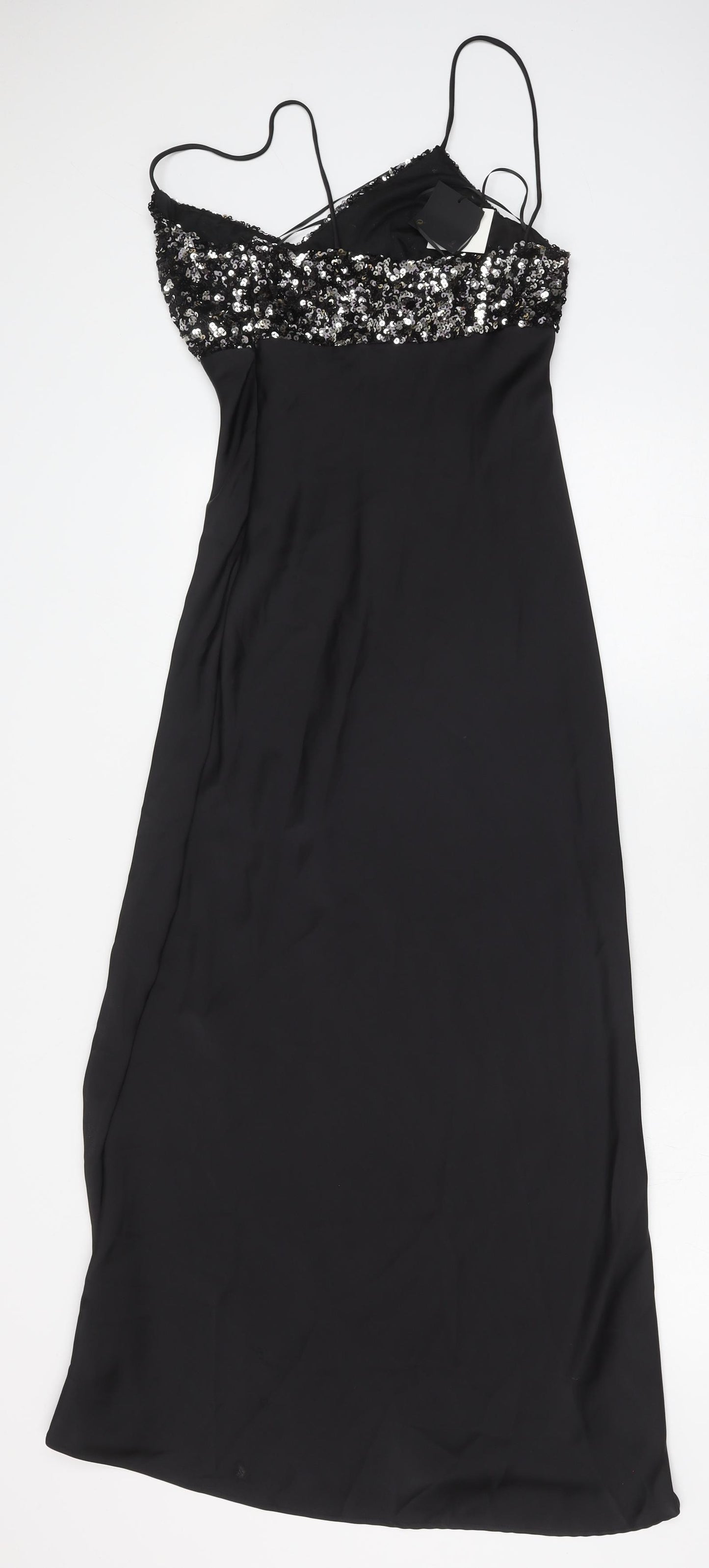 Zara Womens Black Polyester Ball Gown Size M V-Neck Zip