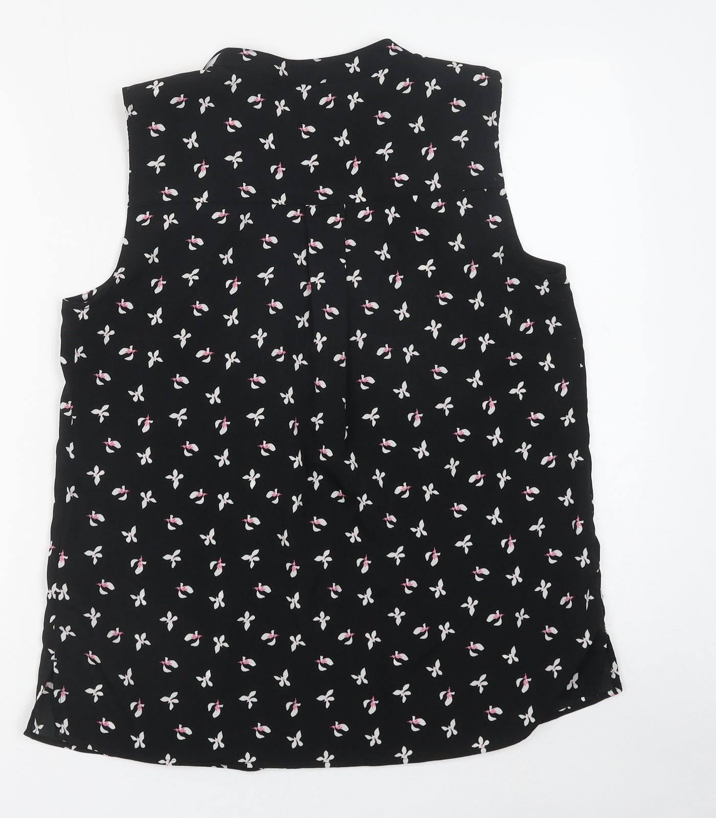 Marks and Spencer Womens Black Floral Polyester Basic Blouse Size 10 V-Neck